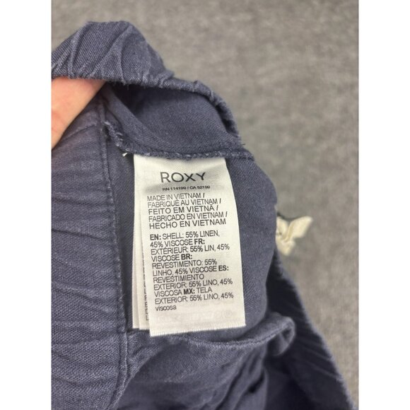 Roxy Pants Womens Medium Blue Linen Blend Elastic Waist Drawstring Jogger Casual - Picture 8 of 8